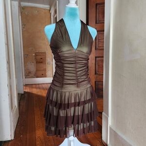 Vintage City Triangles Ruffled Halter Dress